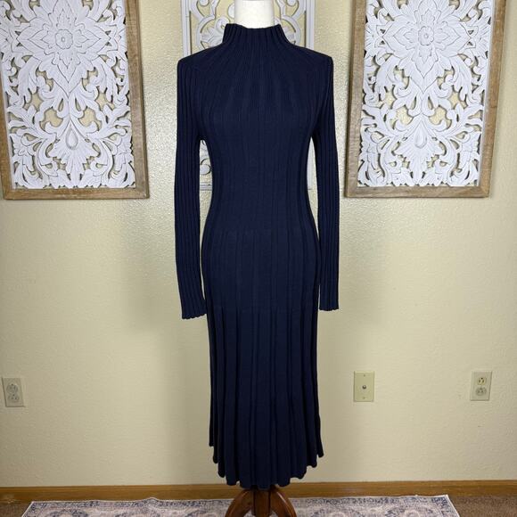 NWT Banana Republic | Navy Mock Neck Thick Knit Sweater Midi Dress Long Sleeve S - Picture 5 of 11